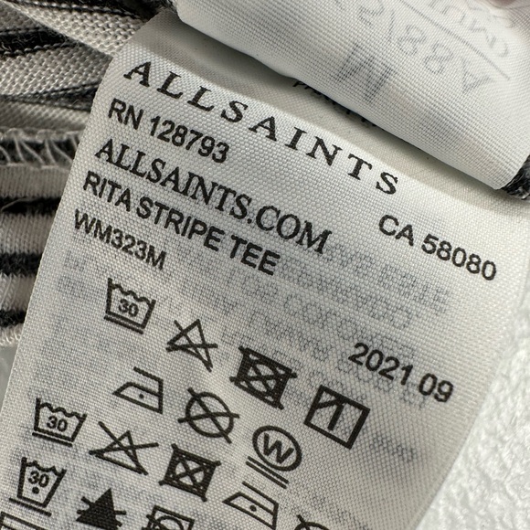 AllSaints Rita Stripe Tee Long Sleeve Boat Neck Oversized Modern Parisian M - Picture 12 of 14